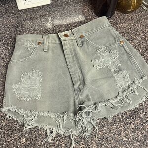 Wrangler High-Rise Distressed Women’s Shorts — Olive Green